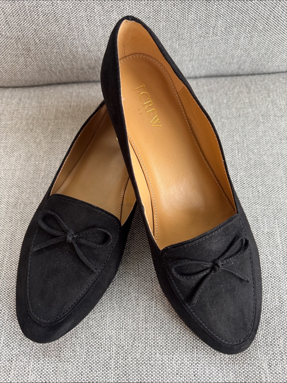 J.Crew Classic black textile faux-suede bow loafers flats size 8 1/2
